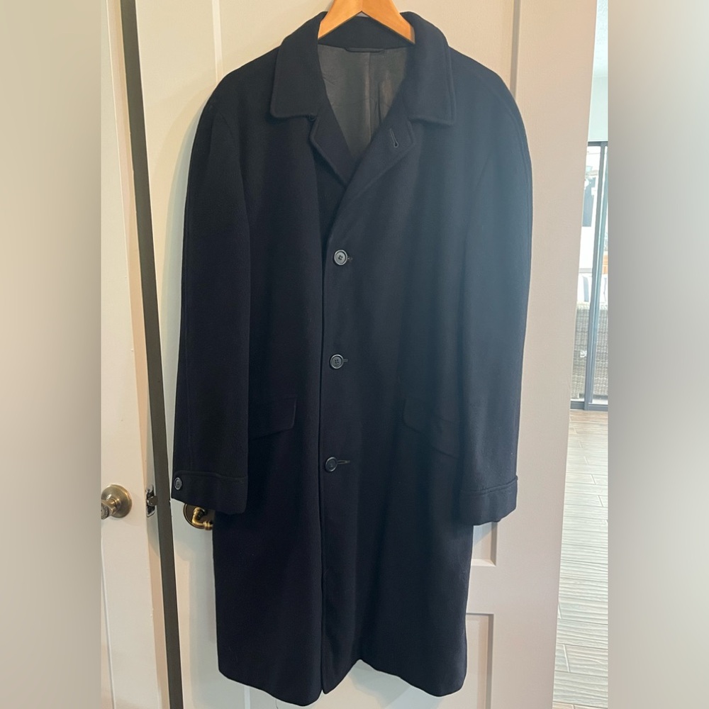 Men’s Black 100% Cashmere Overcoat Dress Coat Size 44 Classic Winter